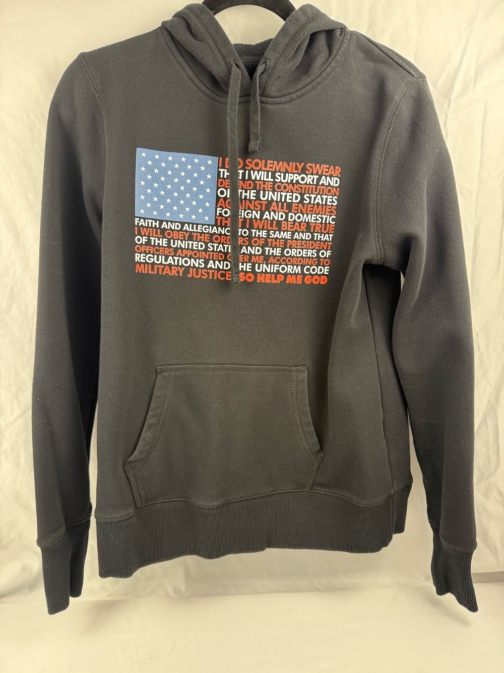 Sport Tek Women's M American Flag Hoodie Military Oath Graphic Black